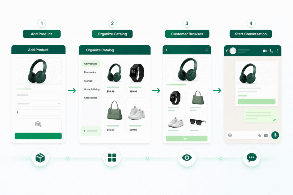 How to Set Up a WhatsApp Product Catalog for Your Store 4 Four-Step E-Commerce Chat Workflow